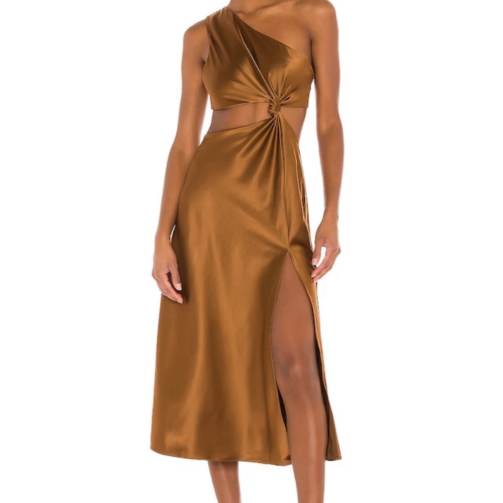 LPA satin one shoulder midi dress